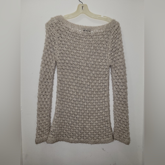 Slim fit open knit Italian wool tunic tan sweater mohair alpaca small Berretti - Picture 2 of 9